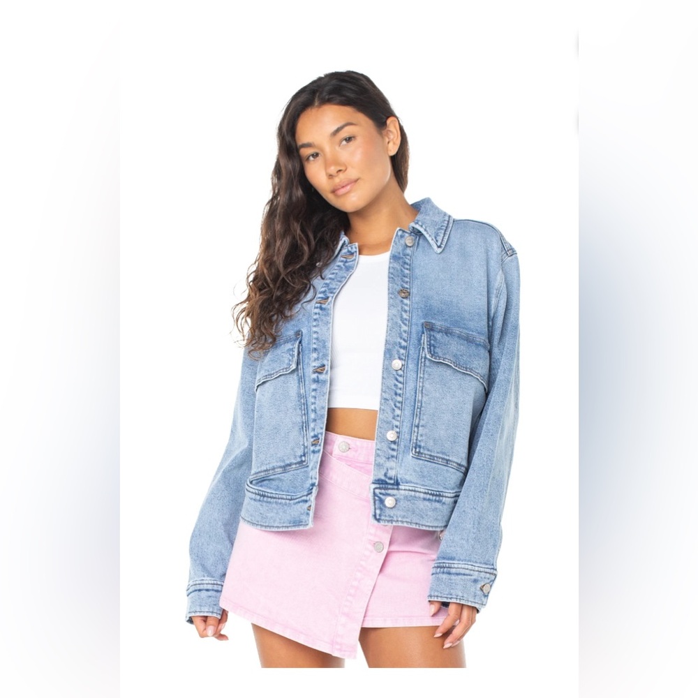 New oversized Celebrity Pink Light Blue Jean Jacket size xxl